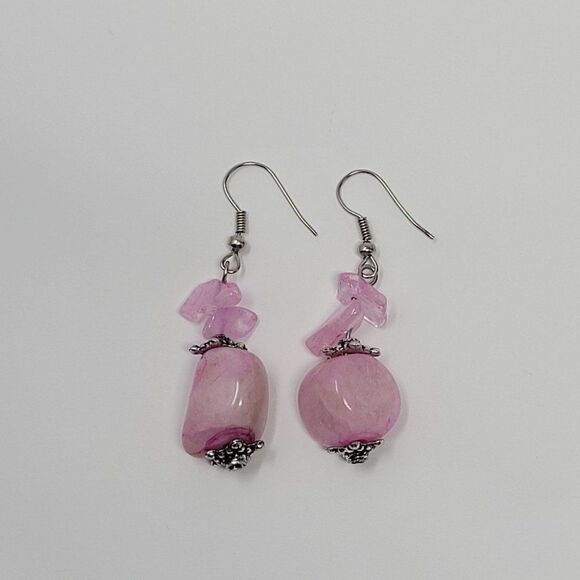 Natural Gem 2pc Set Pink Quartz Drop Earrings Pierced Bracelet Love Healing Gift - Picture 11 of 16